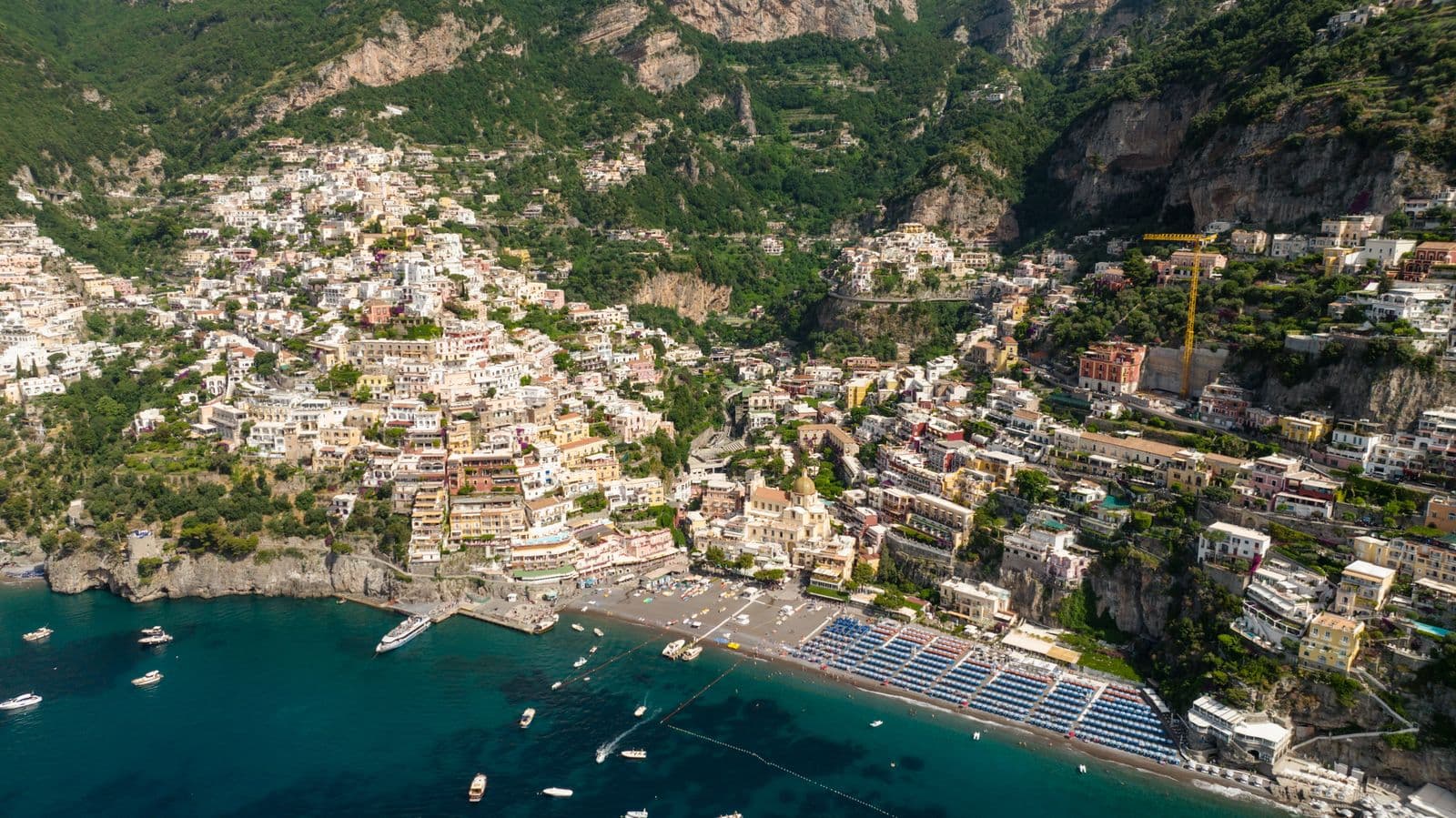 Aerial view of Positano's colourful cliffside houses on Italy's Amalfi Coast
