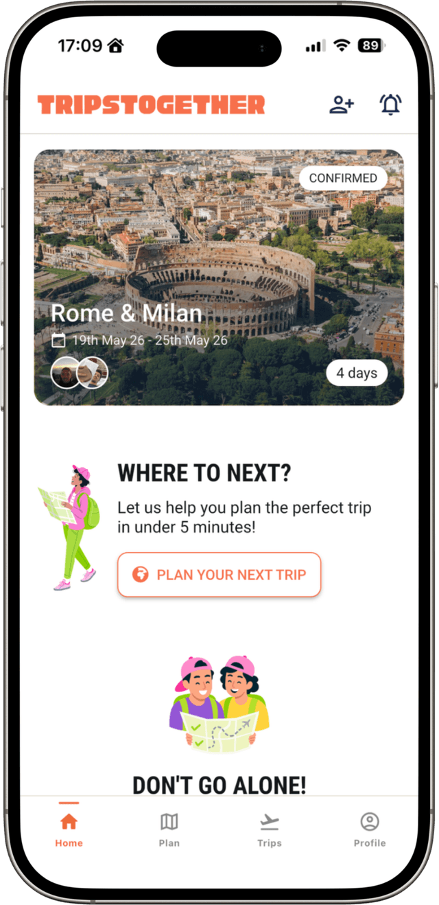 Trips Together app — trip planning