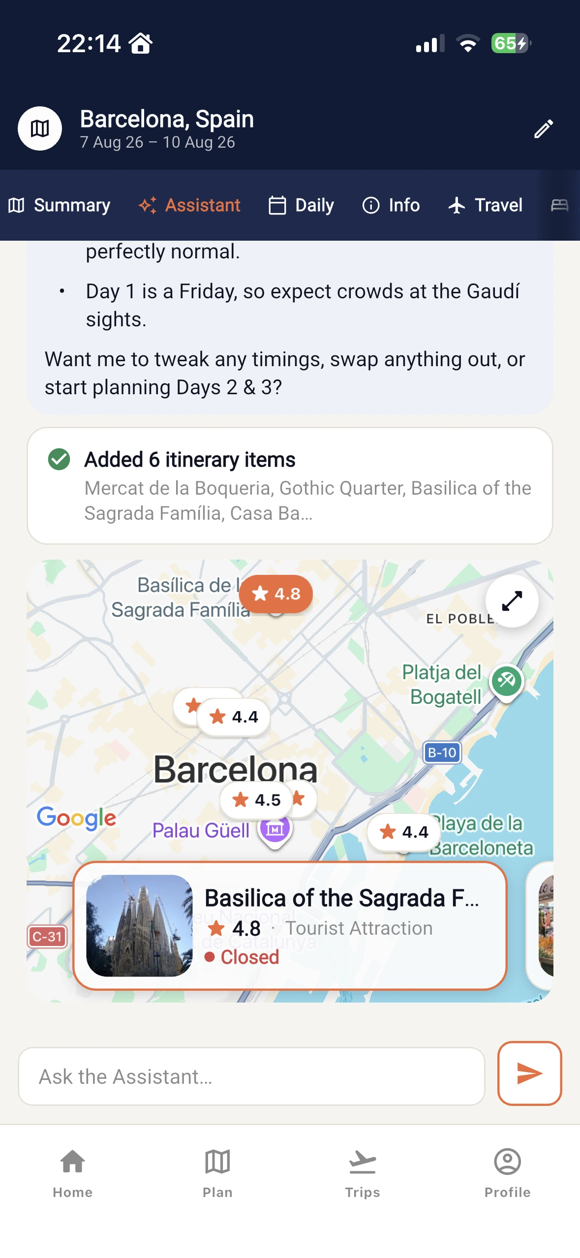 Trips Together app: planning a group trip